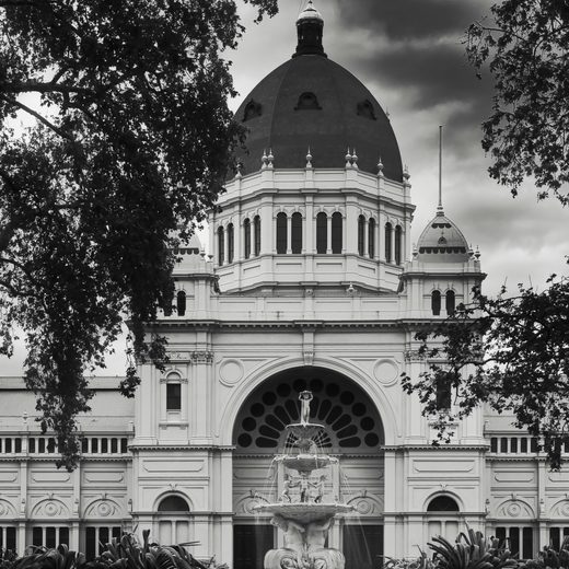 The domed facade of the Royal Exhibition Building, Melbourne