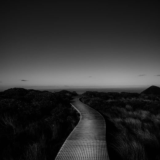 A boardwalk running out towards a darkening horizon